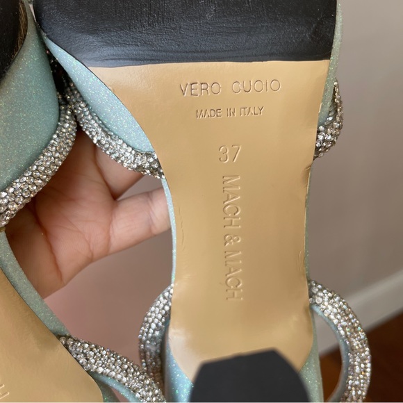 Mach & Mach double crystal bow shimmer ankle strap heels - Picture 14 of 17